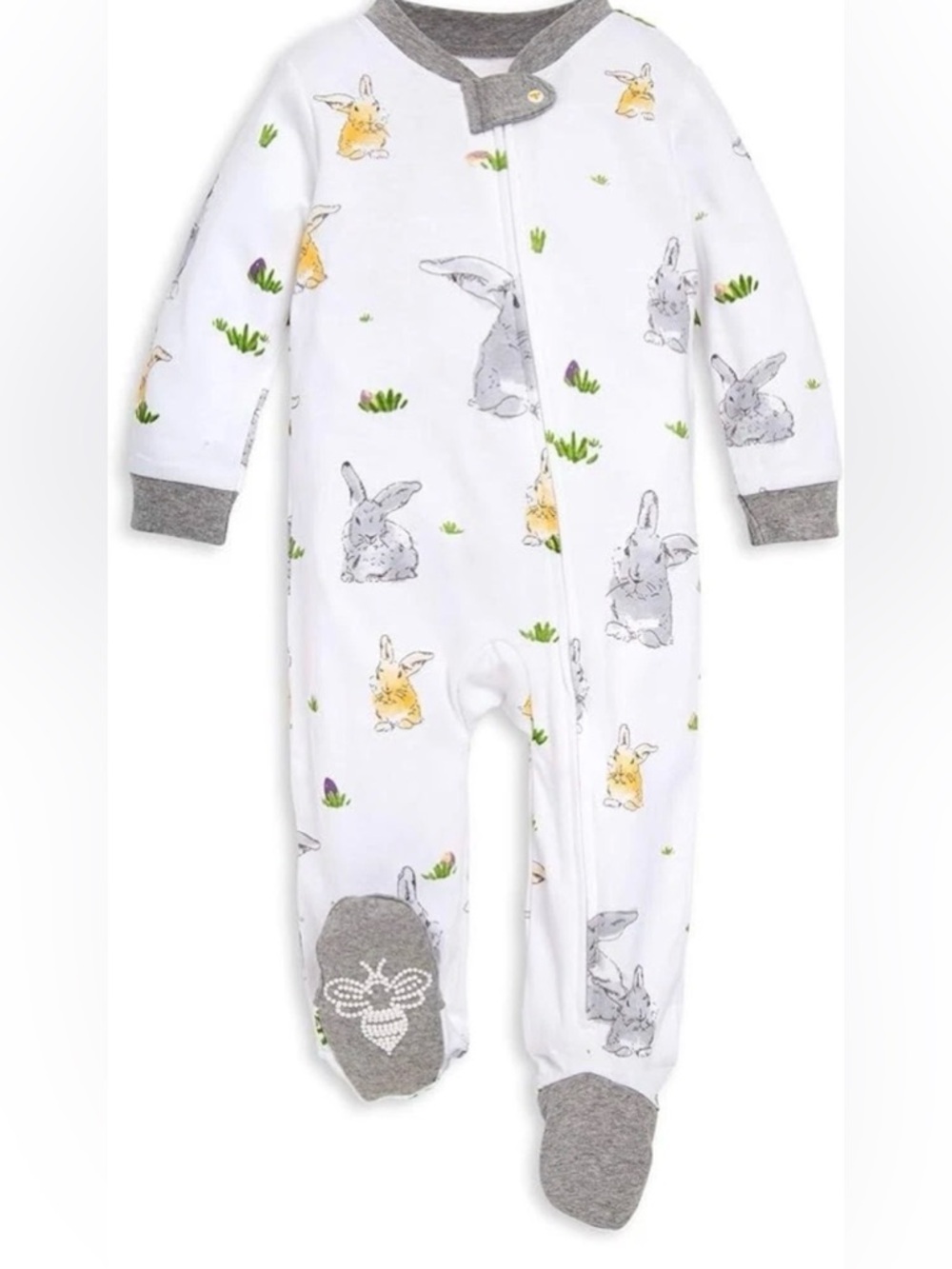 Brand new Burt’s Bees Baby White Bunny-Print Footed One-Piece with Grey Accents